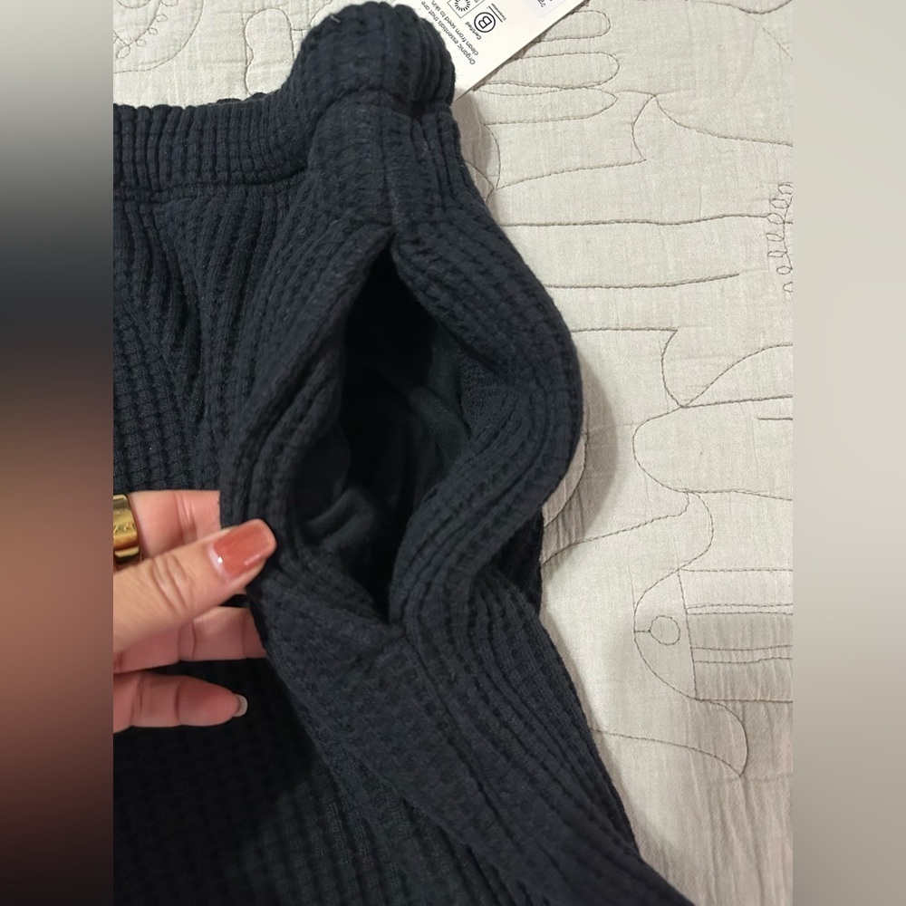 NEW Mate the Label Organic Cotton Waffle Wide Leg Pant Sz Small Black MSRP $148 - Picture 3 of 9